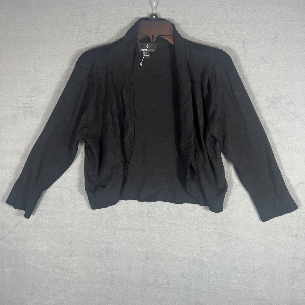 Ronni Nicole Women's Black‎ Open Front Shawl Collar Cardigan Sweater Size L